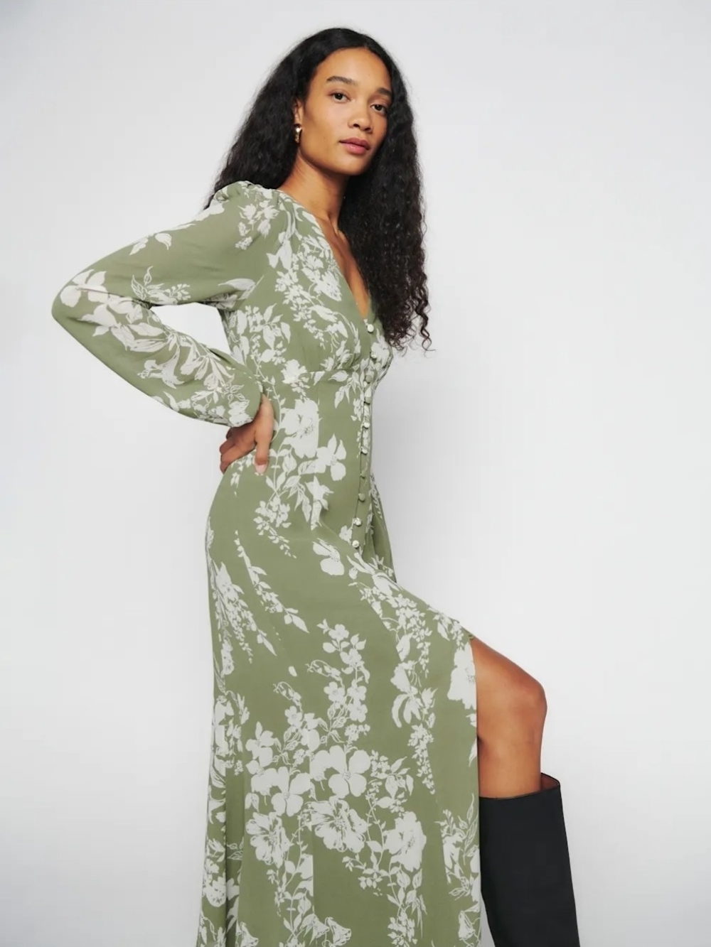 Reformation Brogan Sage Green Floral Button-Front Maxi Dress - Size 4